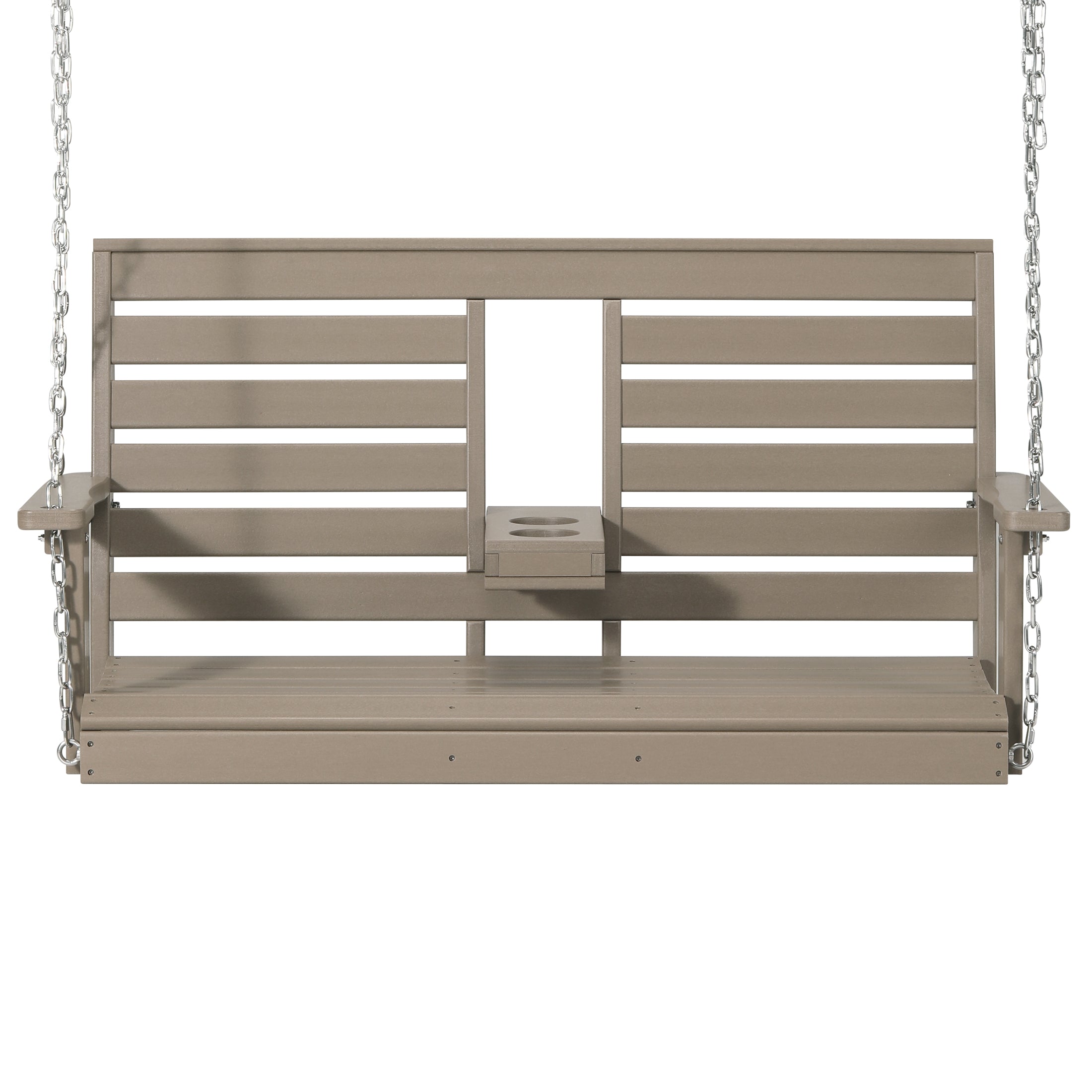St Charles Outdoor HDPE 54" Front Hanging Porch Swing Bench With Cupholders