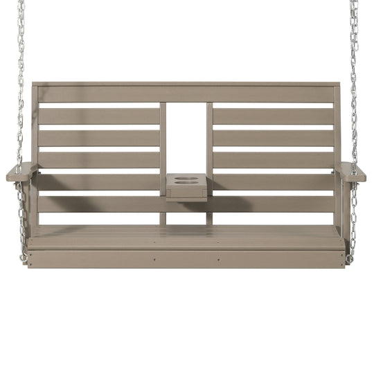 St Charles Outdoor HDPE 54" Front Hanging Porch Swing Bench With Cupholders