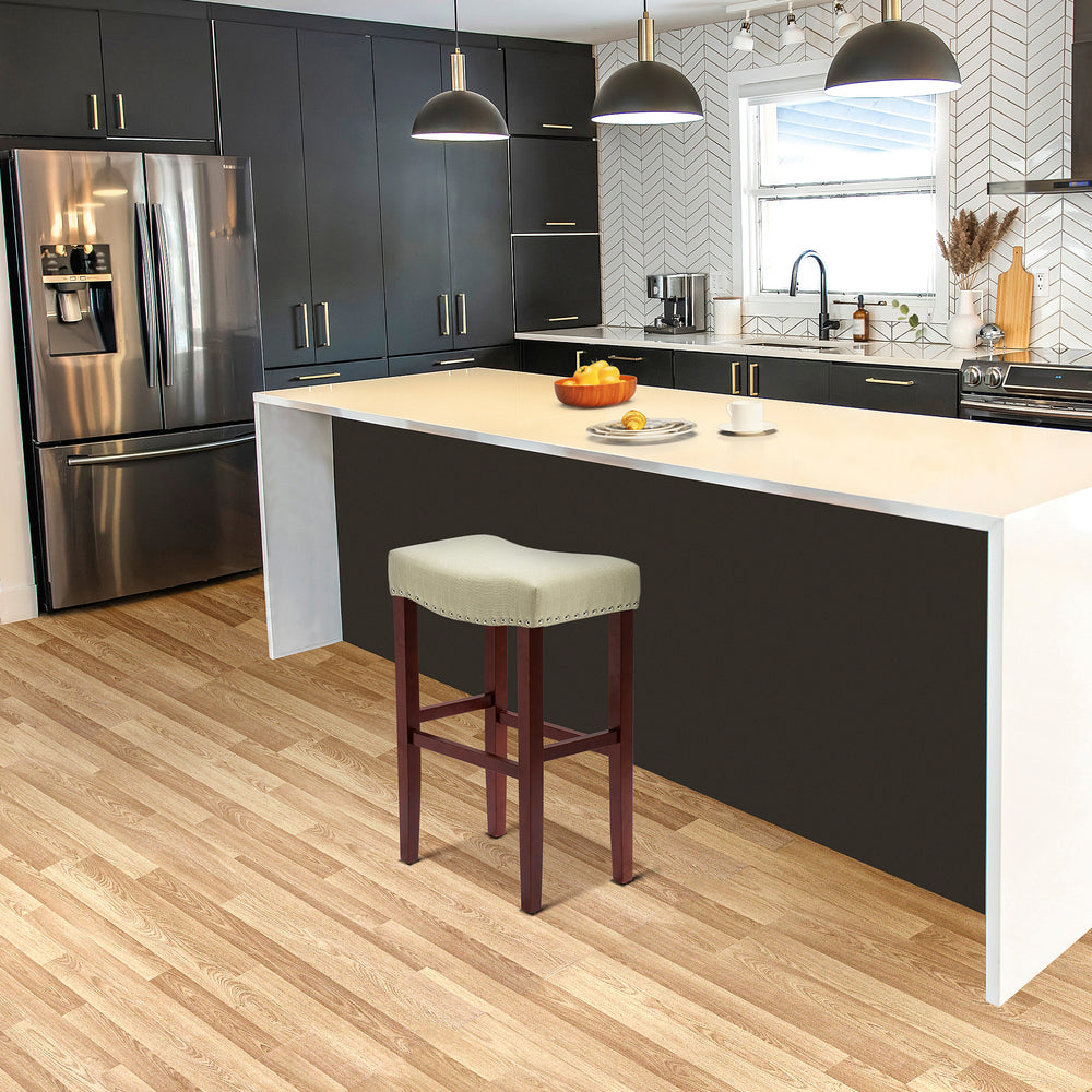 Lenox 29" upholstered nail head bar counter stools with Cherry Red color legs