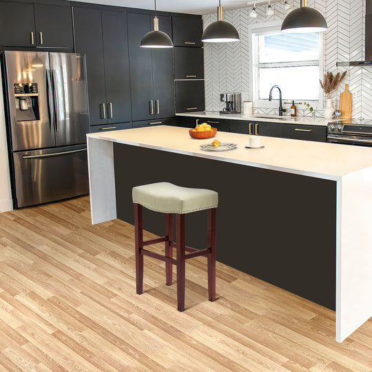 Lenox 29" upholstered nail head bar counter stools with Cherry Red color legs