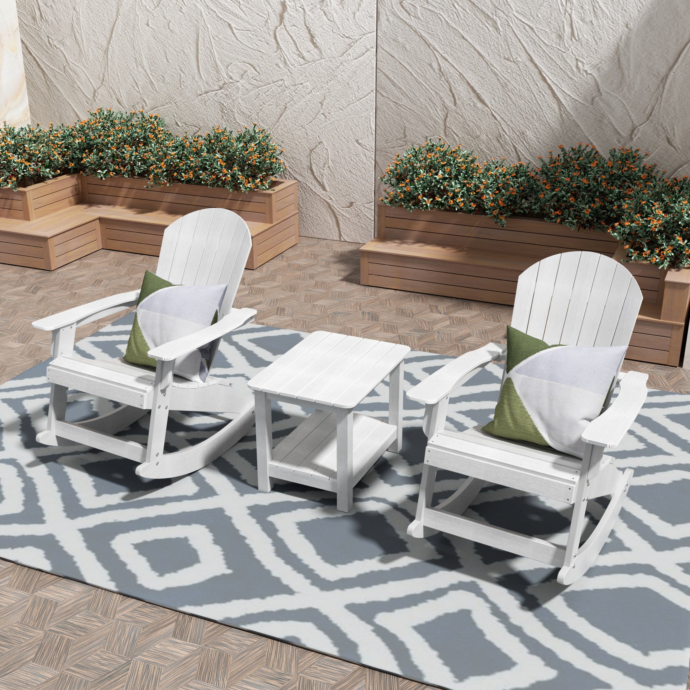Tuscany 3-Piece HIPS Outdoor Rocking Adirondack Chair With Side Table