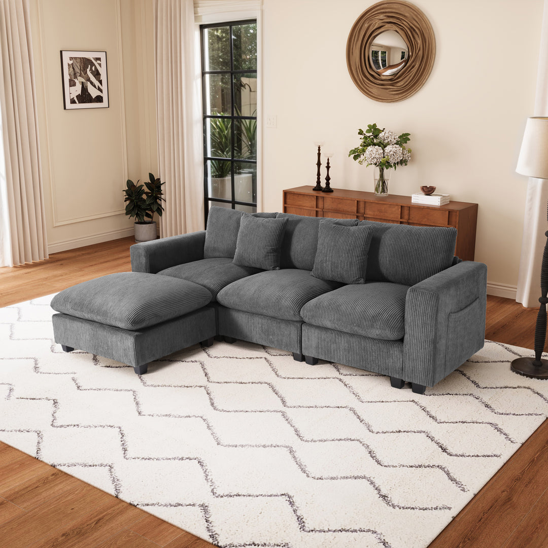 Hearthside 99" Modular Corduroy L-Shaped Sectional Sofa and Chaise With USB/Type-C Ports and Side Pockets