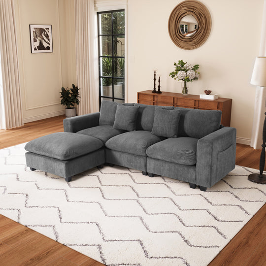 Hearthside 99" Modular Corduroy L-Shaped Sectional Sofa and Chaise With USB/Type-C Ports and Side Pockets
