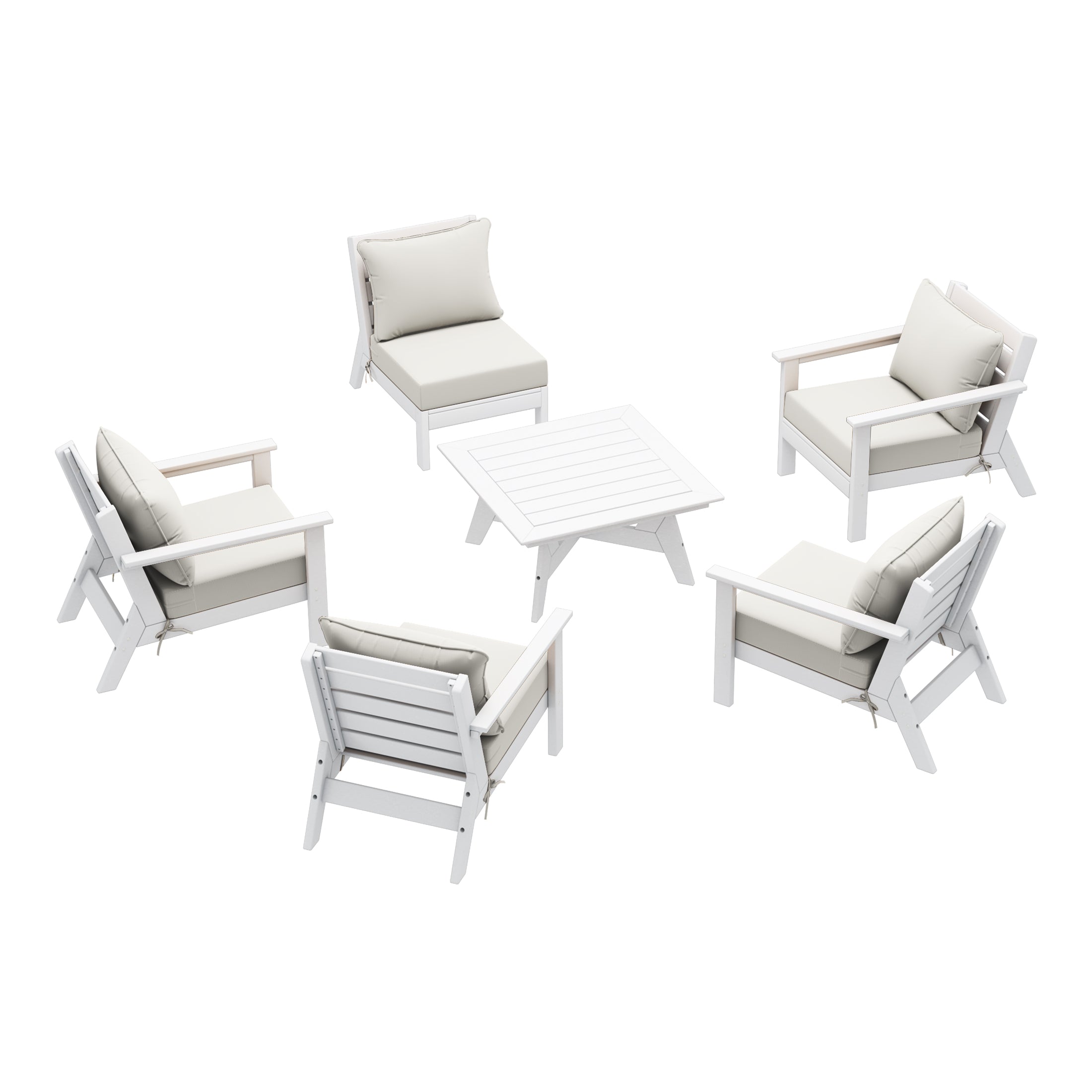 Avalon Outdoor 6-Piece Modular Sectional Patio Furniture Sofa Set in White Frame
