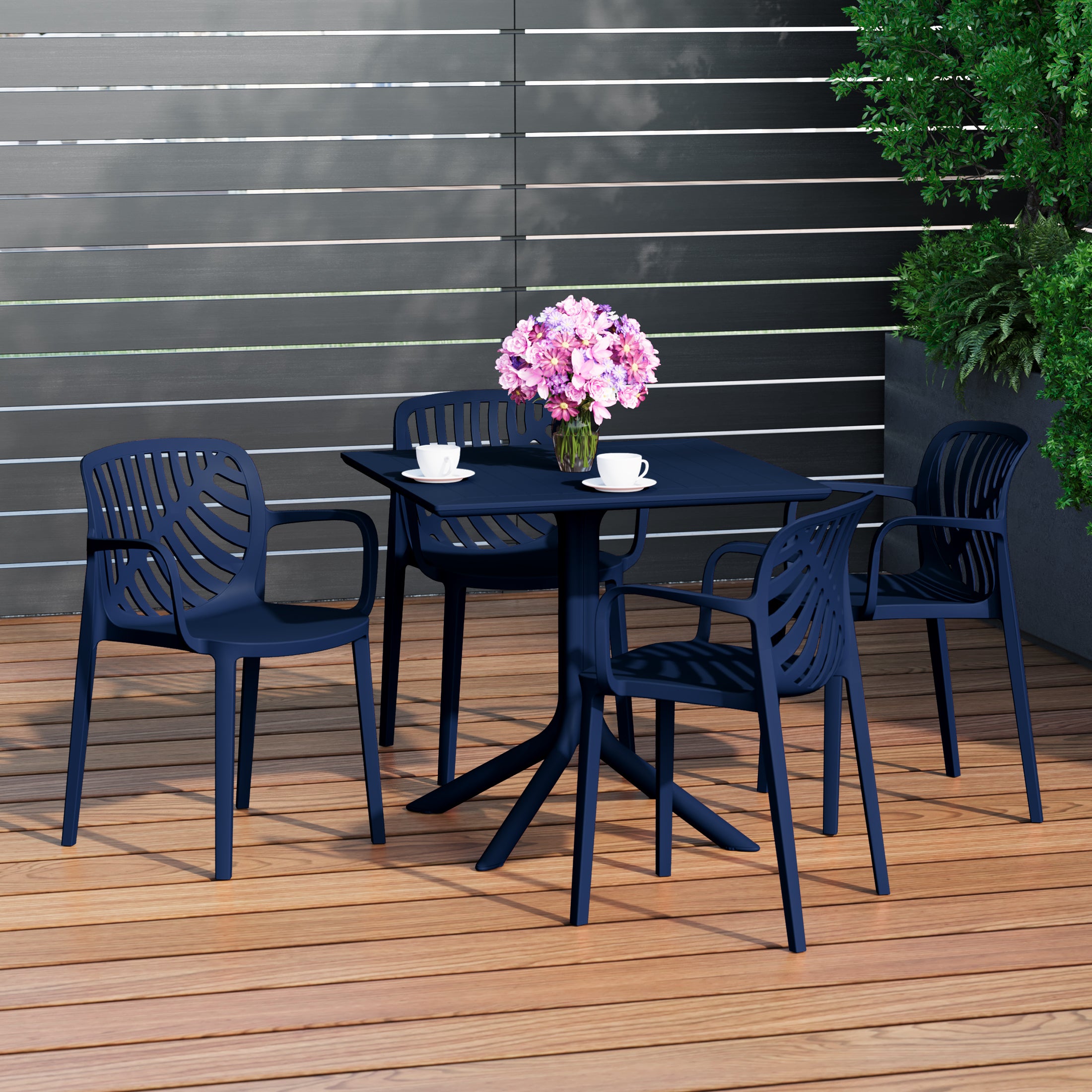 Playa 5-Piece Outdoor Square Patio Dining Table Set with Stackable Patio Dining Chairs
