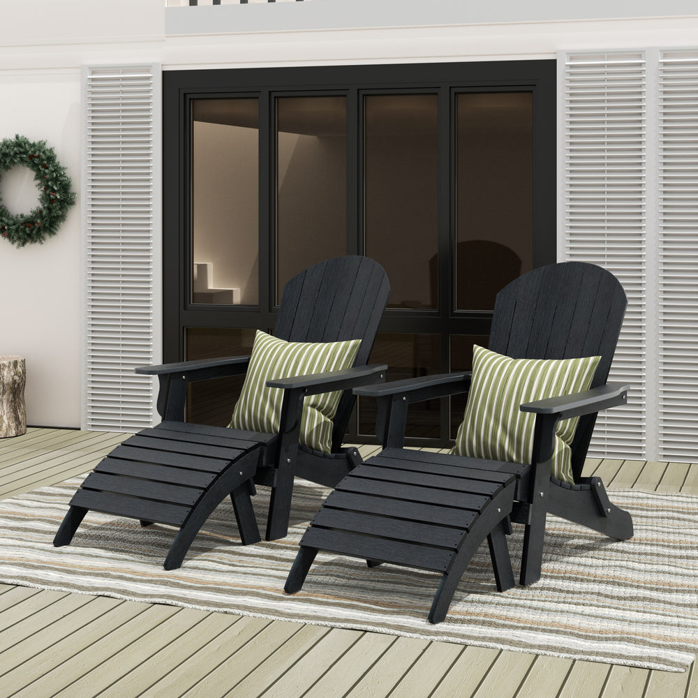 Tuscany 4-Piece HIPS Outdoor Folding Adirondack Seashell Chair With Folding Ottoman (Set of 2)