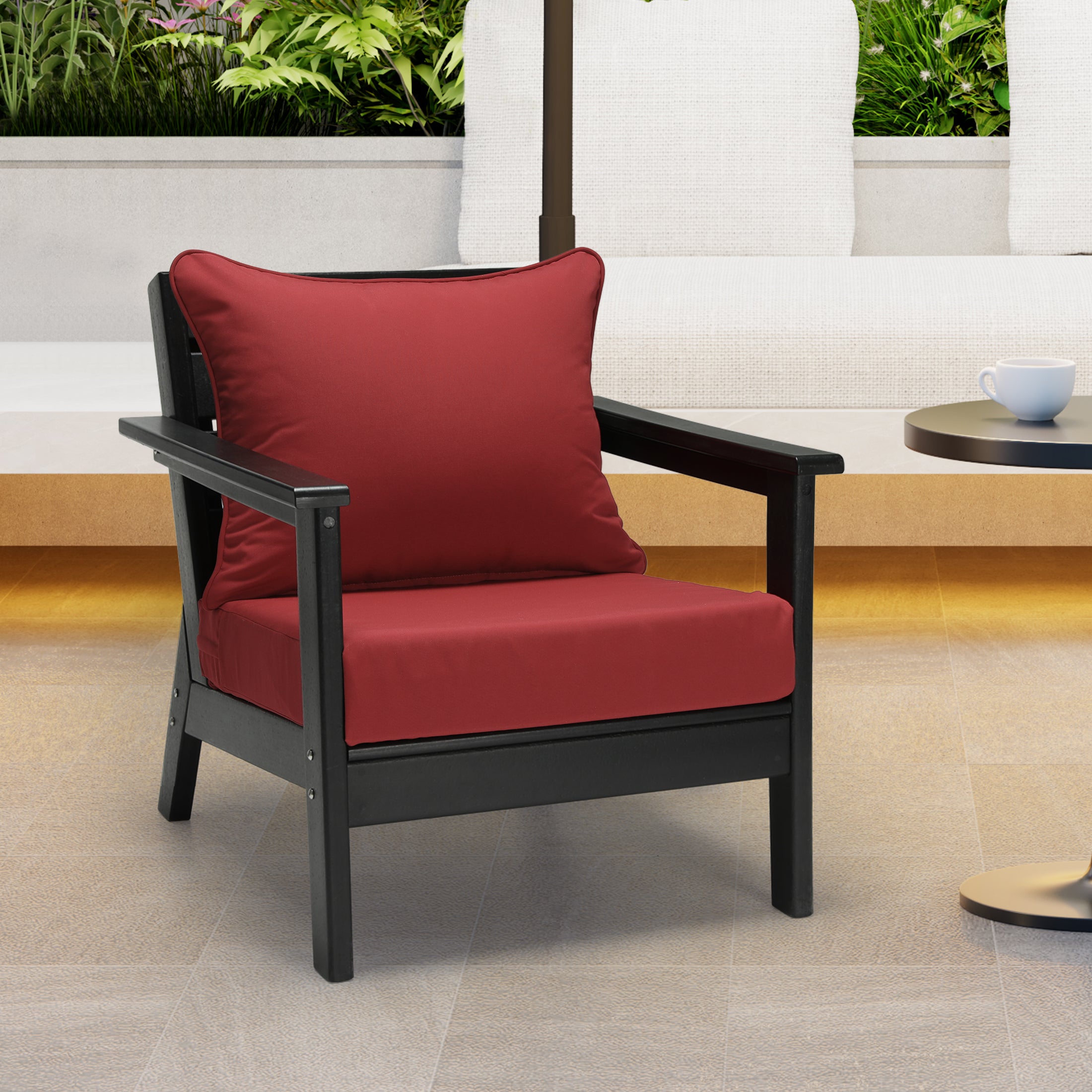 Solace Water Repellent Outdoor 2-Piece Deep Set Patio Seat Back Chair Cushions, 25" x 25"
