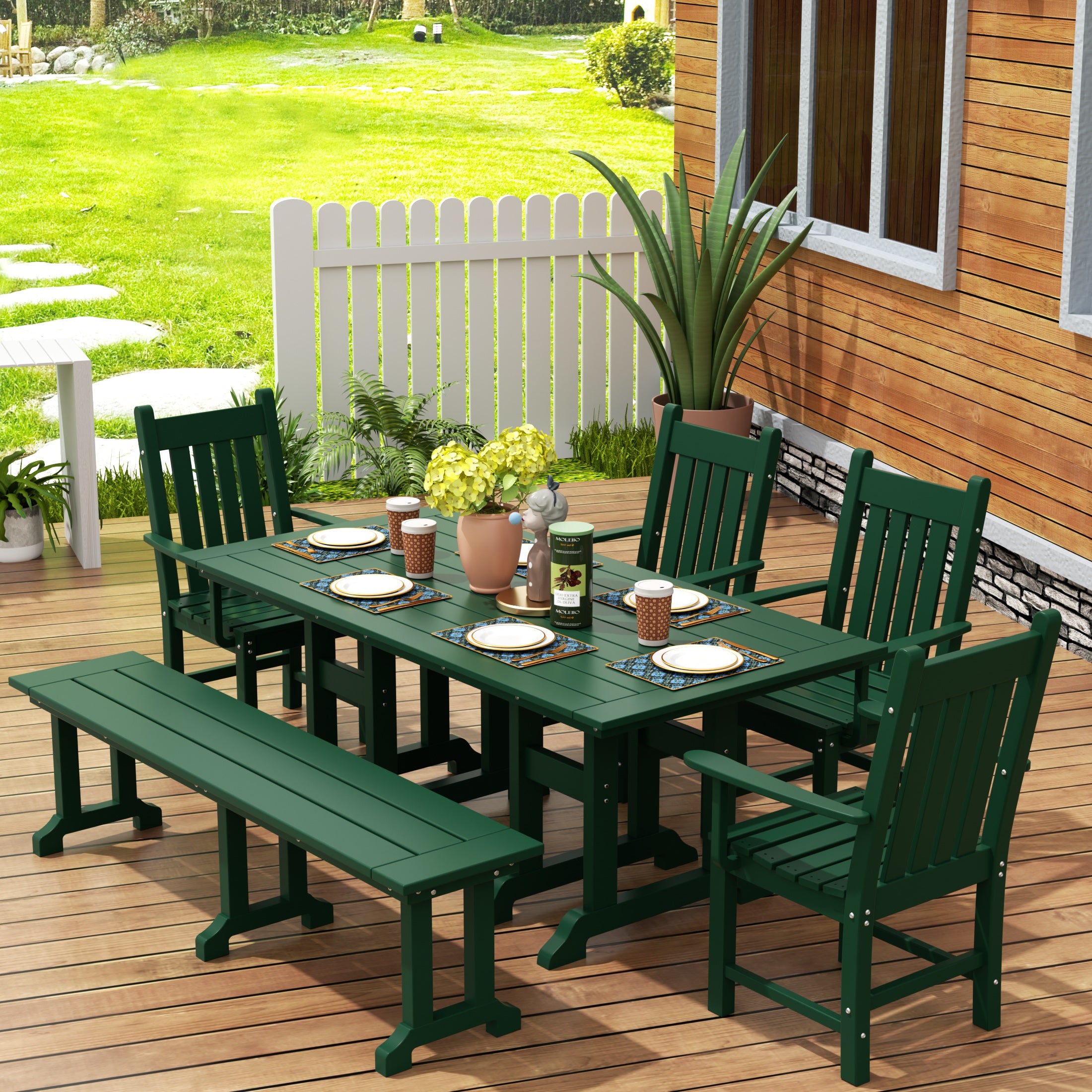 Malibu 6 Piece Outdoor Patio Dining Set Outdoor Table and Bench Armchair Set