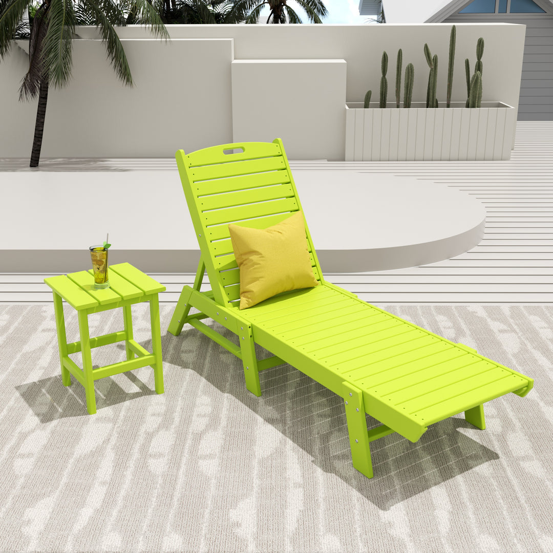 Malibu 2-Piece Poly Reclining Outdoor Patio Chaise Lounge Chair with Side Table Set