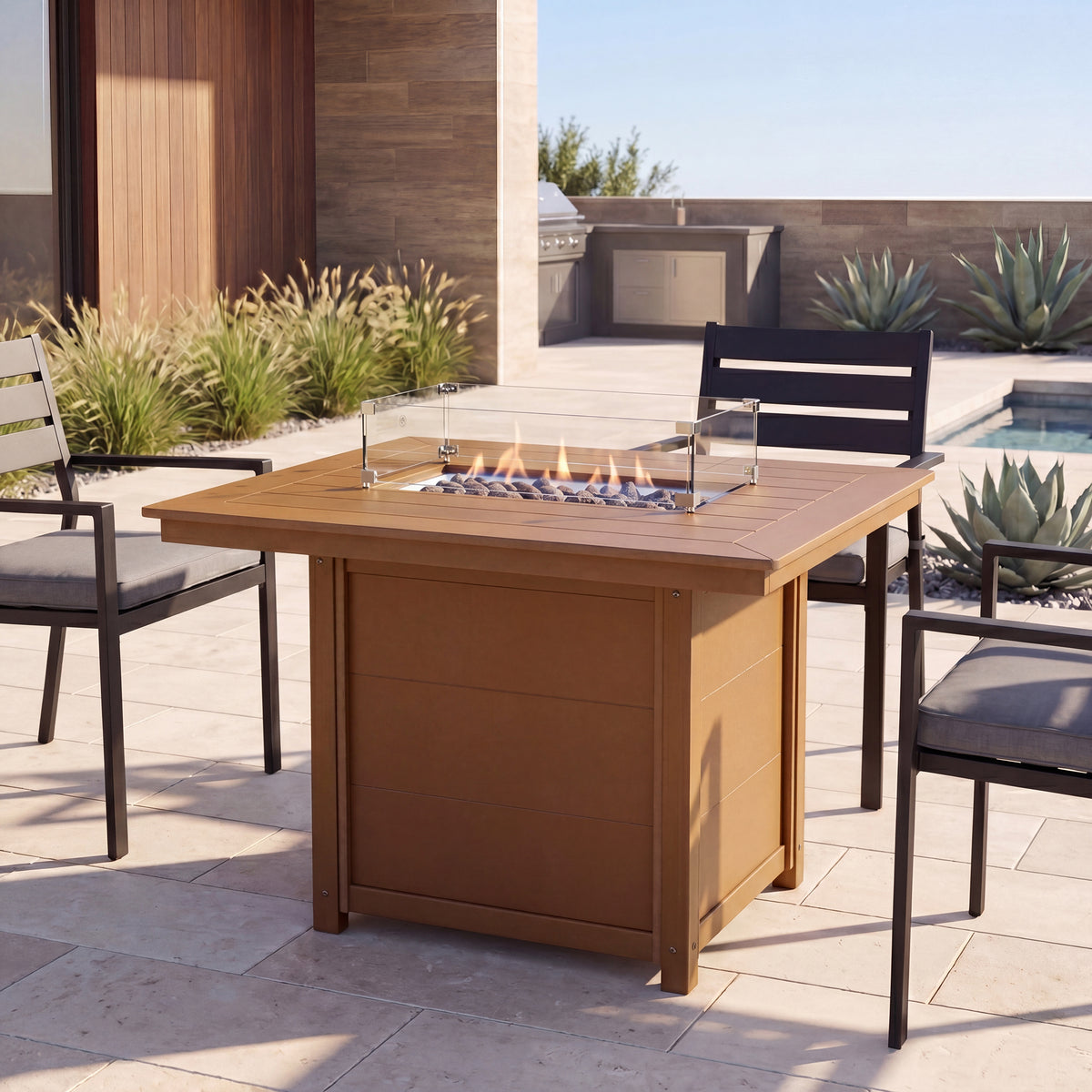 Helios 46" Modern Outdoor Patio Gas Propane Rectangular Fire Pit Table