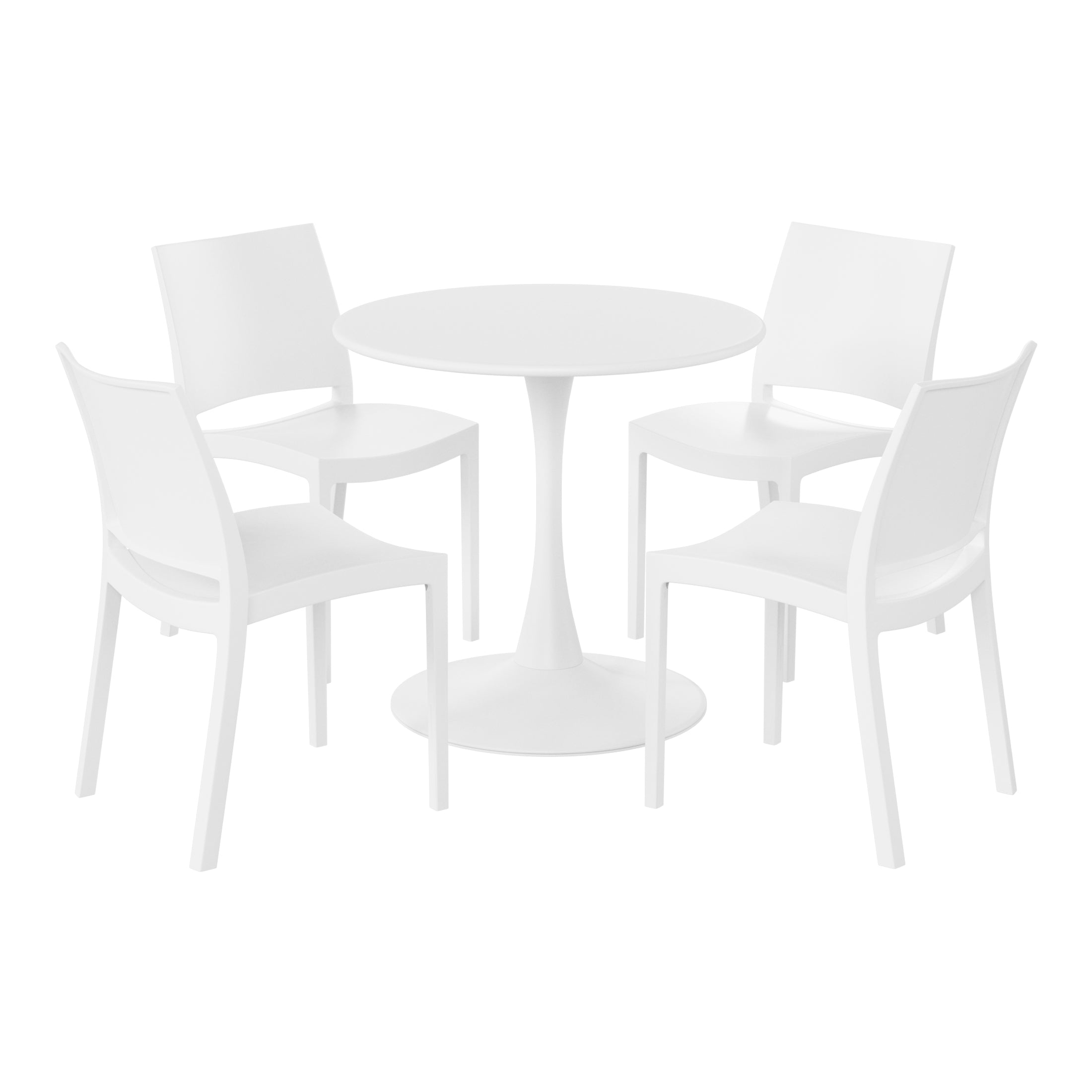 Playa 5-Piece Indoor Outdoor Round Metal Patio Dining Table Set With Stackable Patio Dining Side Chairs