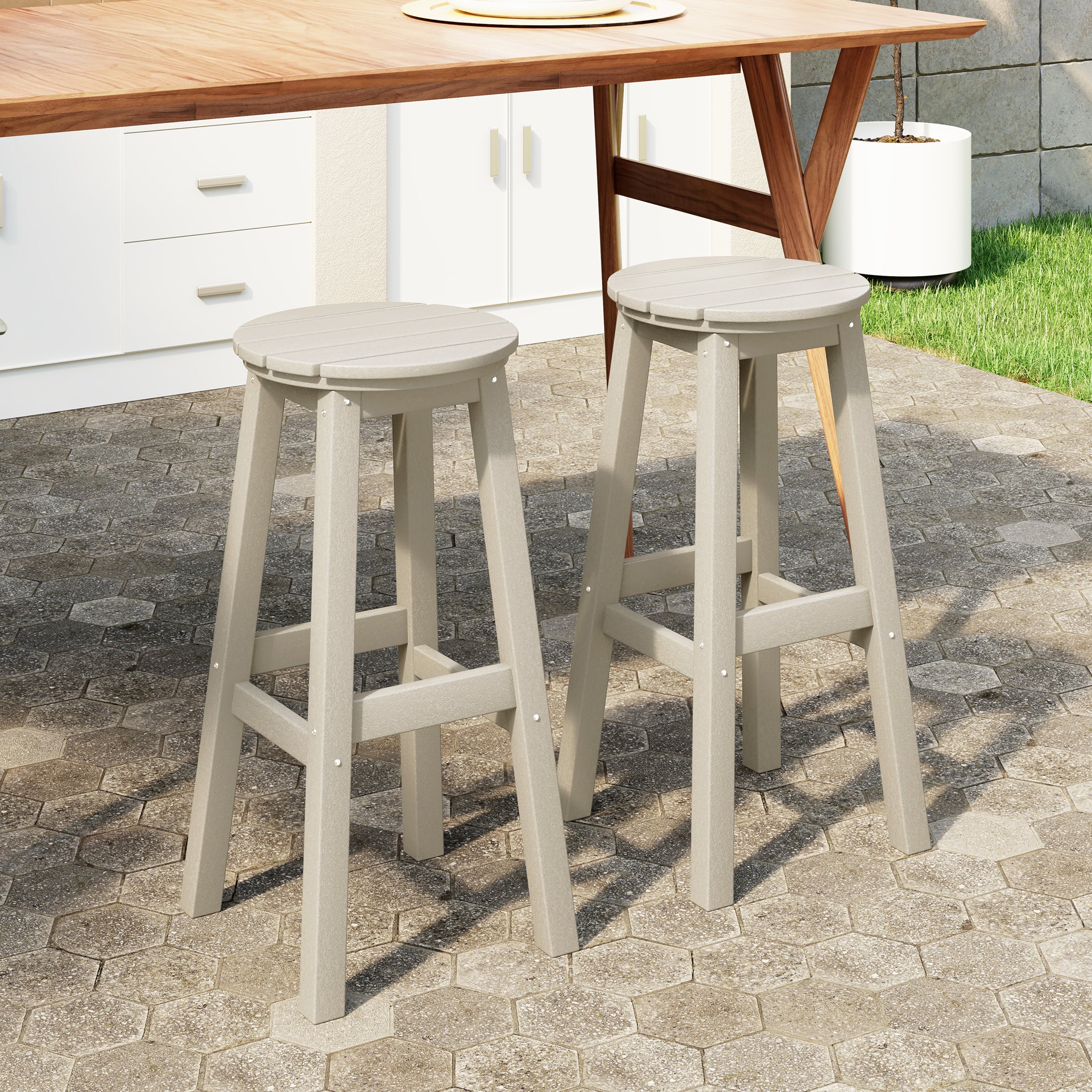 Malibu 29" HDPE Outdoor Patio Round Bar Stool Set of 2