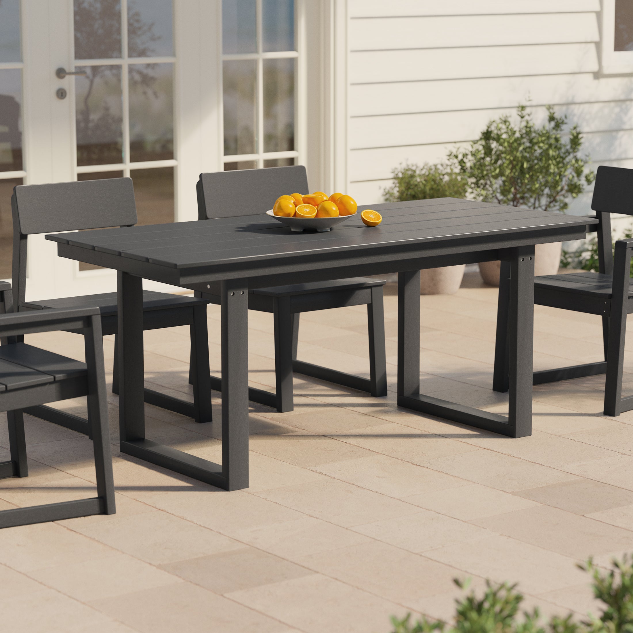 Paloma 68" Outdoor HDPE Modern Rectangular Patio Dining Table With Umbrella Hole
