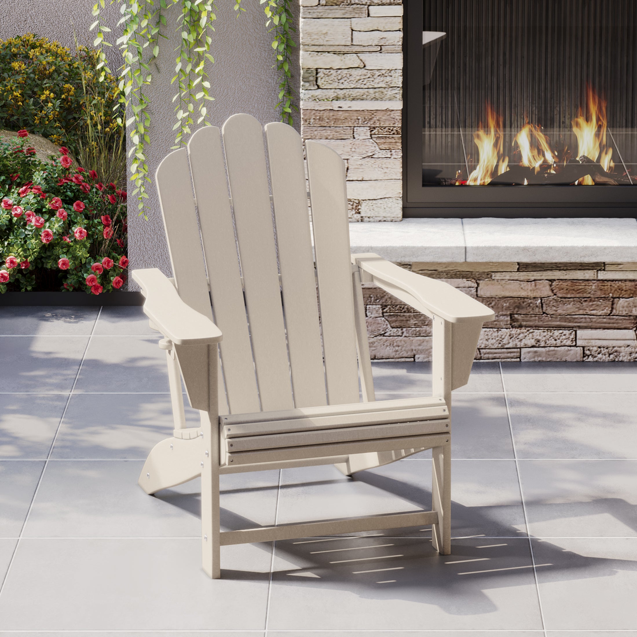 Highland Outdoor Patio HDPE Adirondack Chair With Cup Holder
