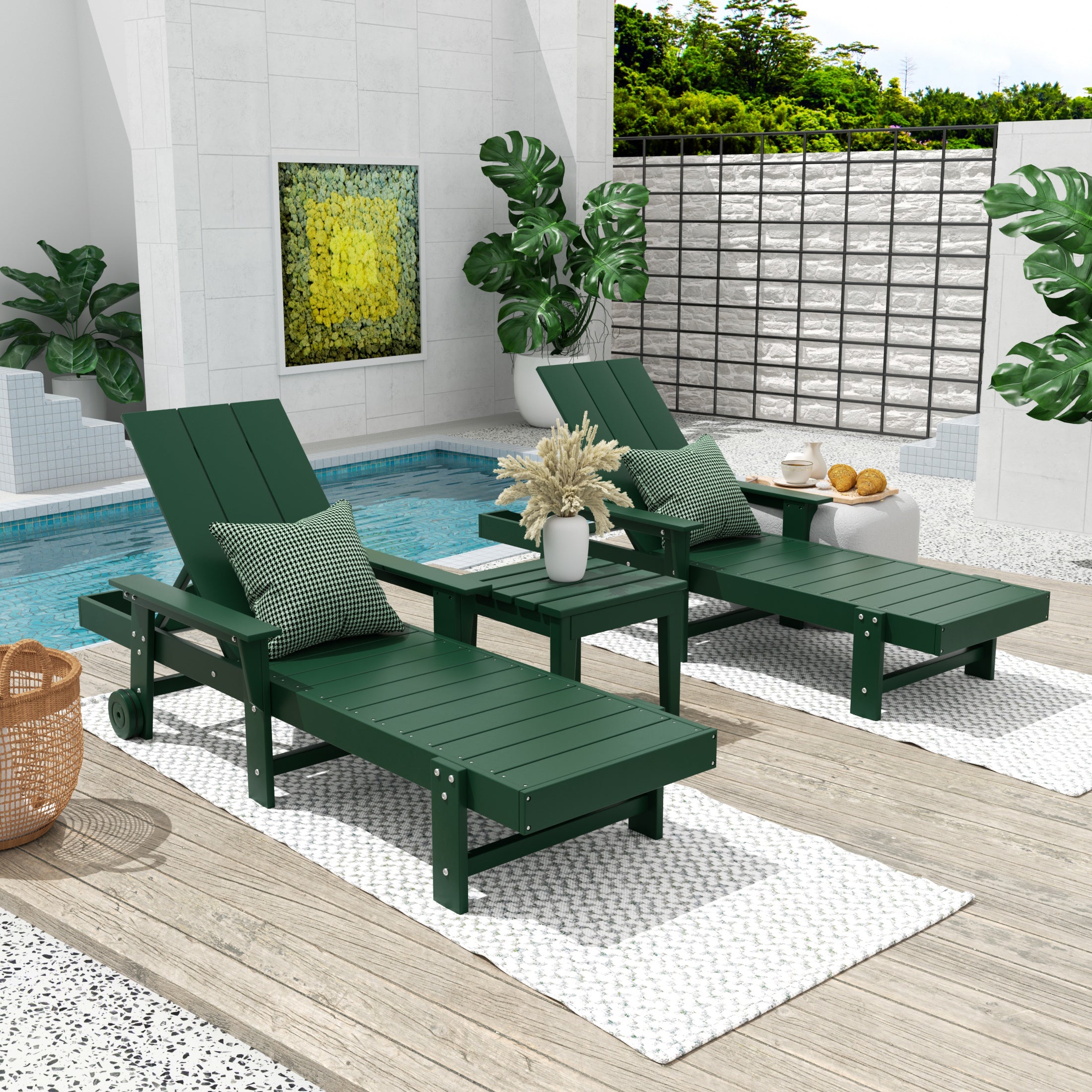 Ashore Modern Poly Reclining Chaise Lounge Set with Side Table
