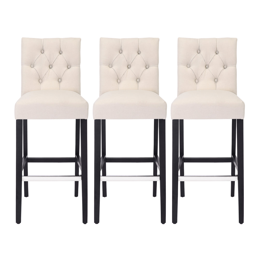 Hayes 29" Linen Fabric Tufted Bar Stool (Set of 3), Black