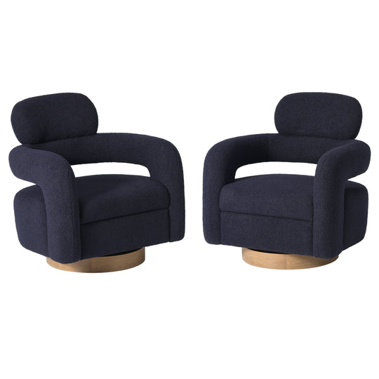 Alexandria Mid-Century Modern Sherpa Swivel Barrel Accent Chair (Set of 2)