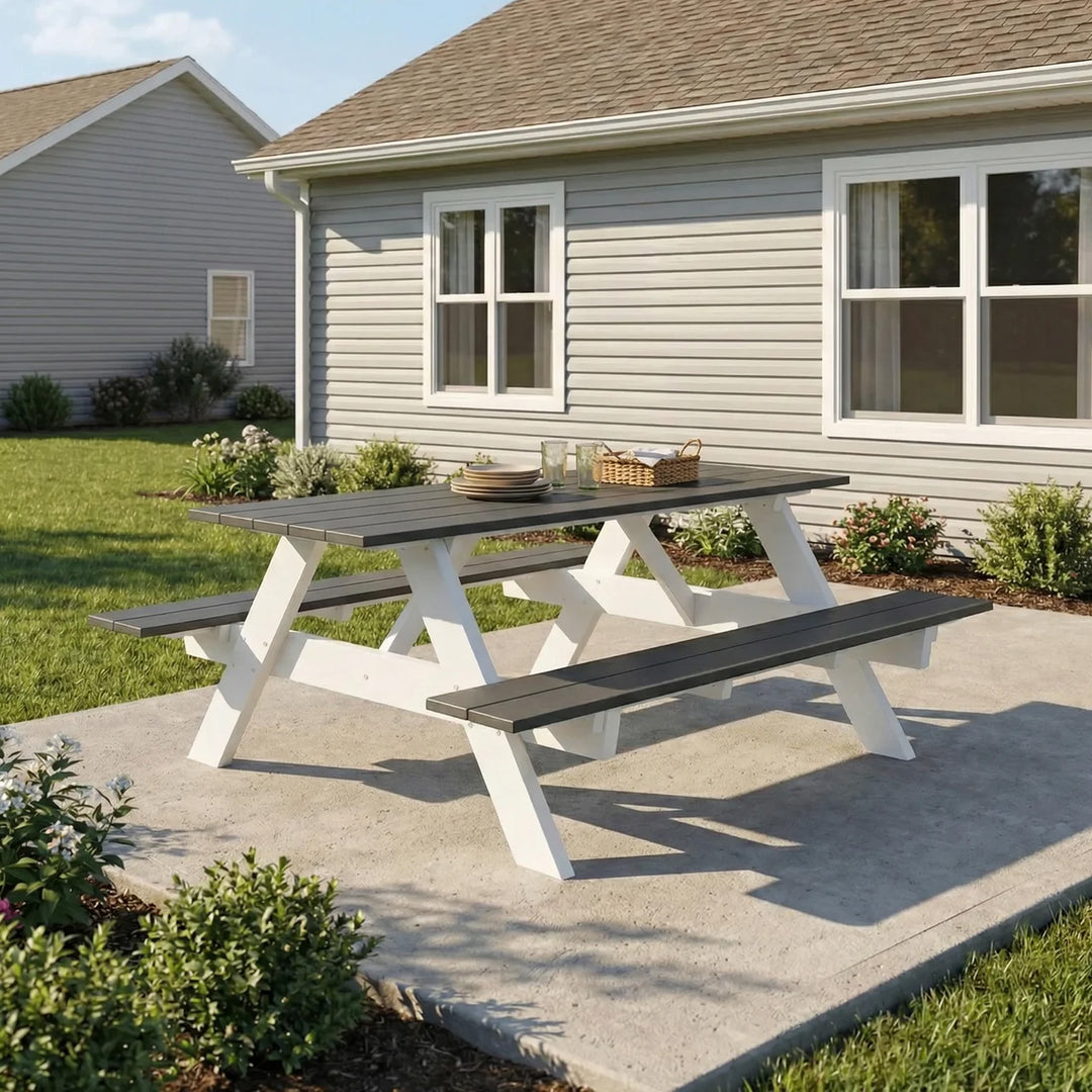 Greenville Outdoor 70" HDPE Plastic Picnic Table Bench With Umbrella Hole