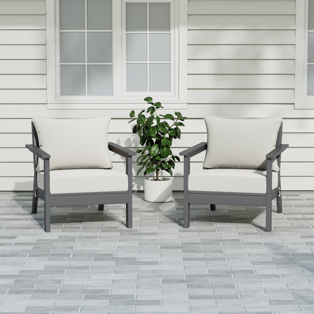 Avalon Outdoor Modern HDPE Patio Club Chairs with Deep Seat Cushions (Set of 2)