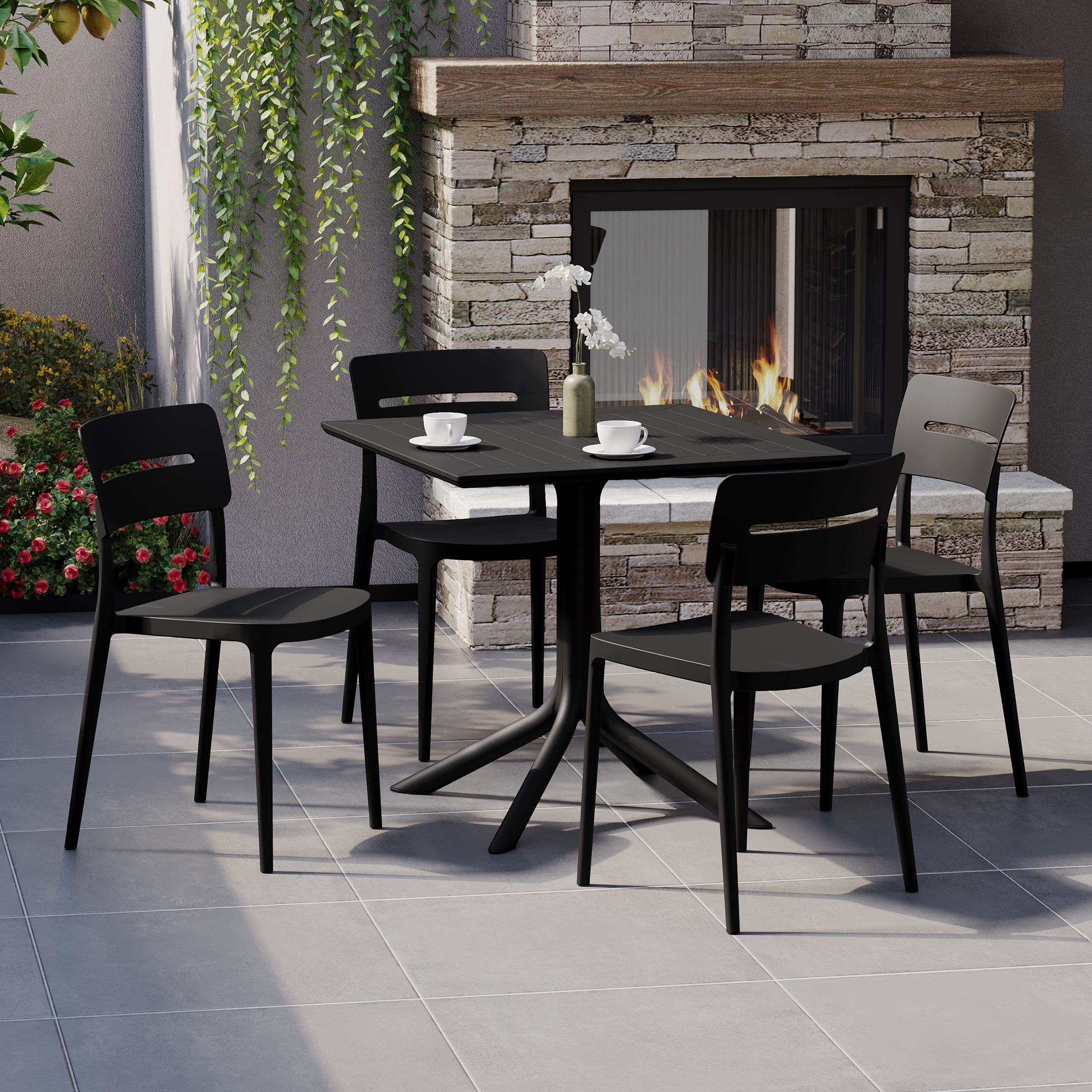 Playa Modern 5-Piece Resin Patio Dining Table Set with Stackable Patio Dining Chairs