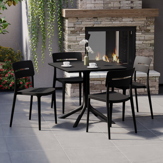 Playa Modern 5-Piece Resin Patio Dining Table Set with Stackable Patio Dining Chairs