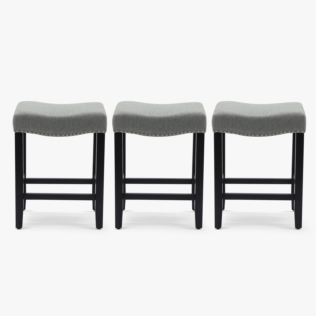 Lenox 24" Upholstered Saddle Seat Black Counter Stool (Set of 3)