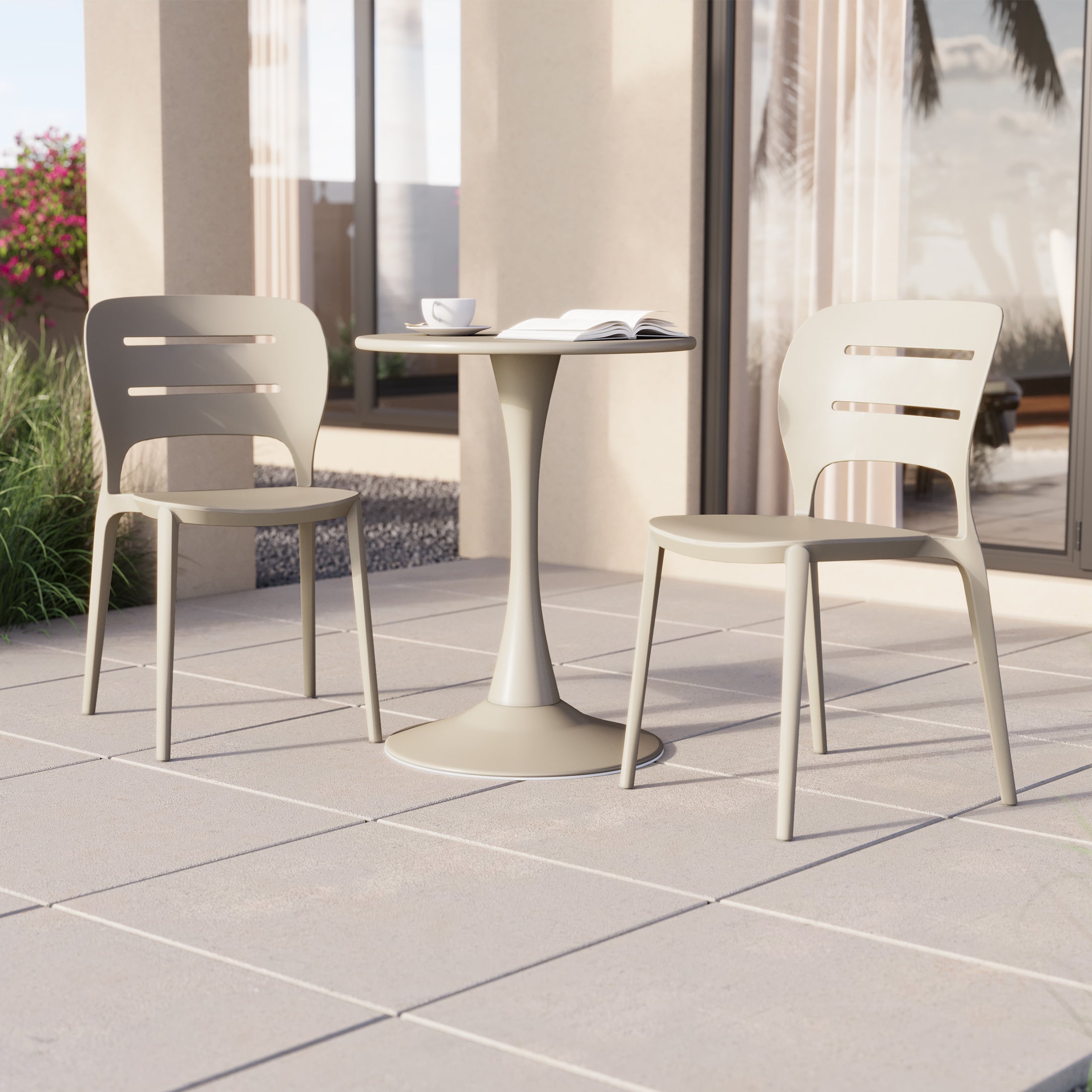 Playa Outdoor Modern Stackable Plastic Patio Dining Side Chairs (Set of 2)