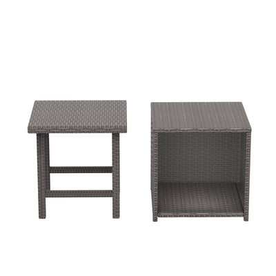 Coastal 2-Piece Wicker Outdoor Storage Ottoman and Square Side Table Set