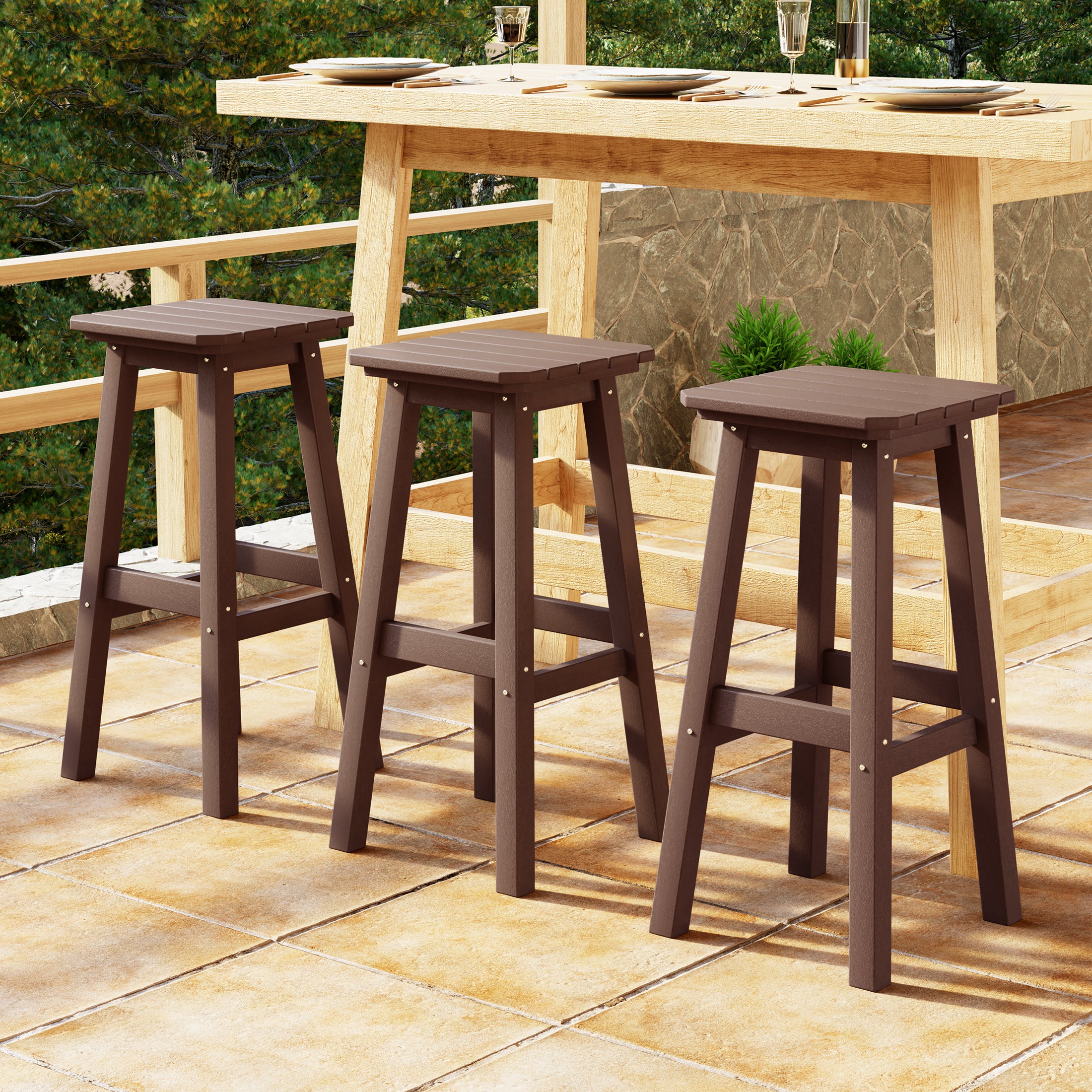 Malibu 29" HDPE Outdoor Patio Square Bar Stools (Set of 3)