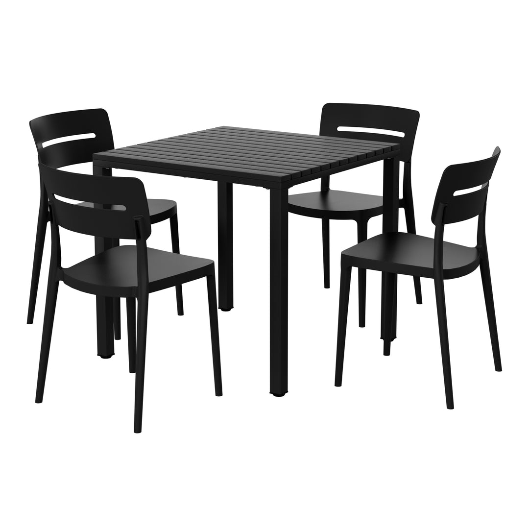 Playa 5-Piece Outdoor Metal Frame Dining Table Patio Set with Stackable Patio Dining Chairs
