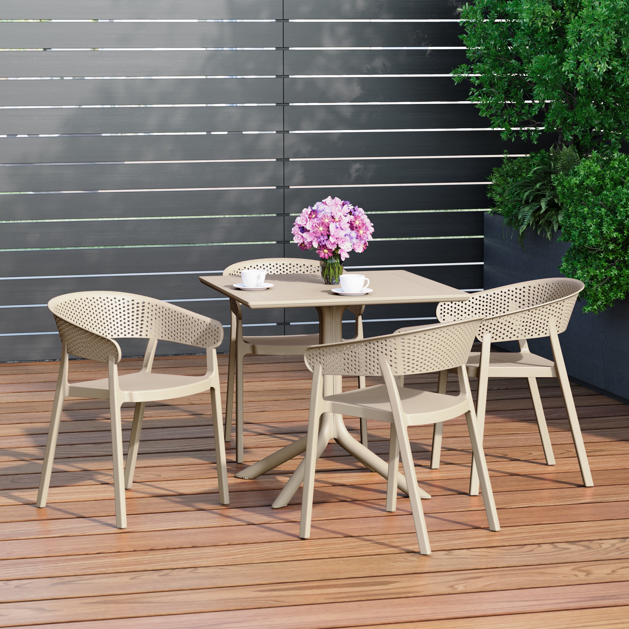 Playa 5-Piece Outdoor Resin Square Patio Dining Table Set with Stackable Patio Dining Chairs
