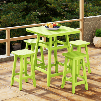 Malibu 5-Piece HDPE Outdoor Patio Dining Bar Bistro Table Set with Counter High Bar Stool