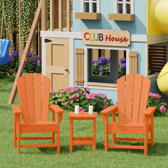 Malibu Kids 3-Piece Outdoor HDPE Adirondack Chairs With Square Side Table Set