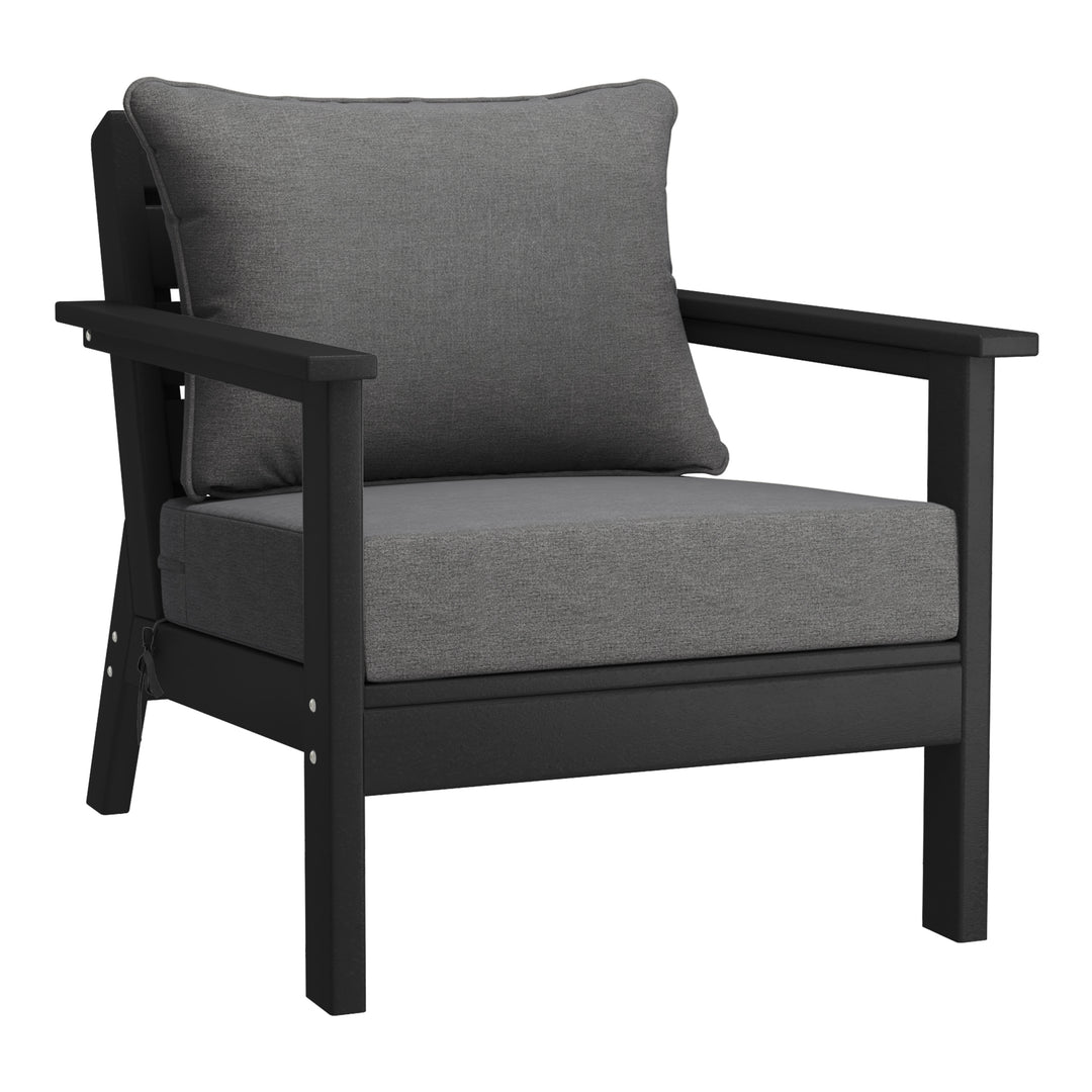Avalon Outdoor Modern HDPE Patio Club Chairs with Deep Seat Cushions (Set of 2)