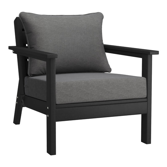 Avalon Outdoor Modern HDPE Patio Club Chairs with Deep Seat Cushions (Set of 2)