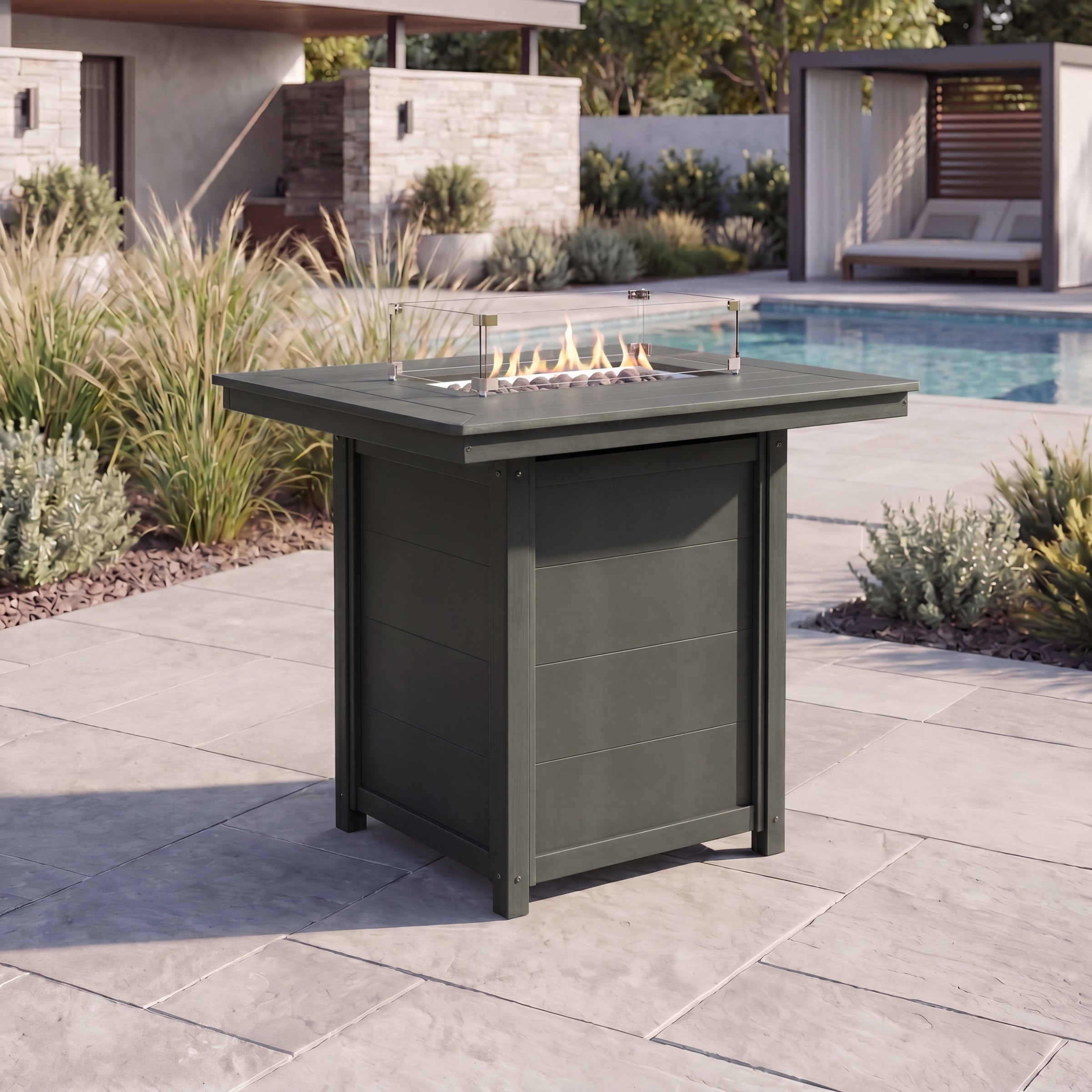 Helios 46" Modern Outdoor Patio Gas Propane Rectangle Fire Pit Table