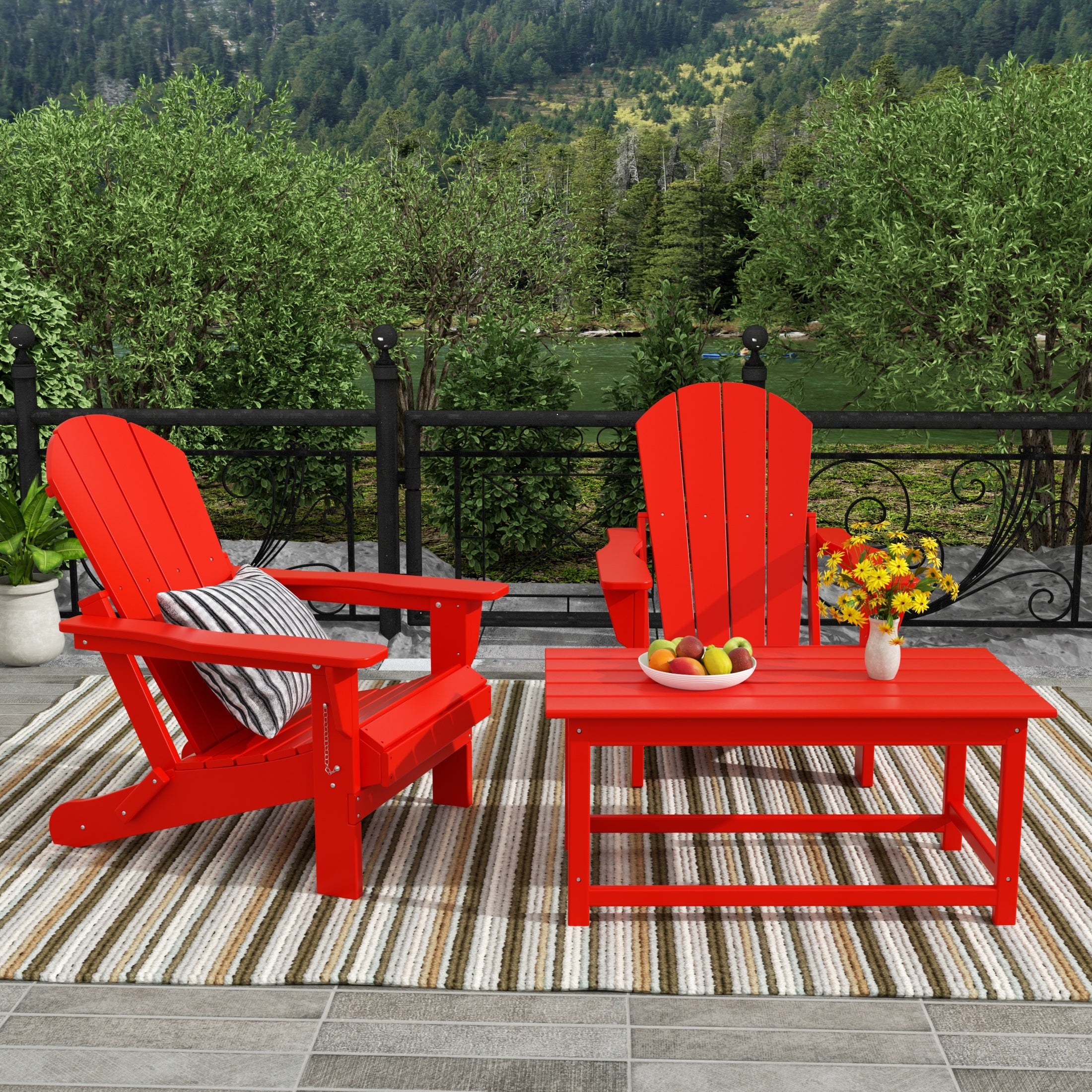 Malibu 3-Piece set Outdoor / Patio Poly Adirondack chair set with a Coffee table ( 2 seater )