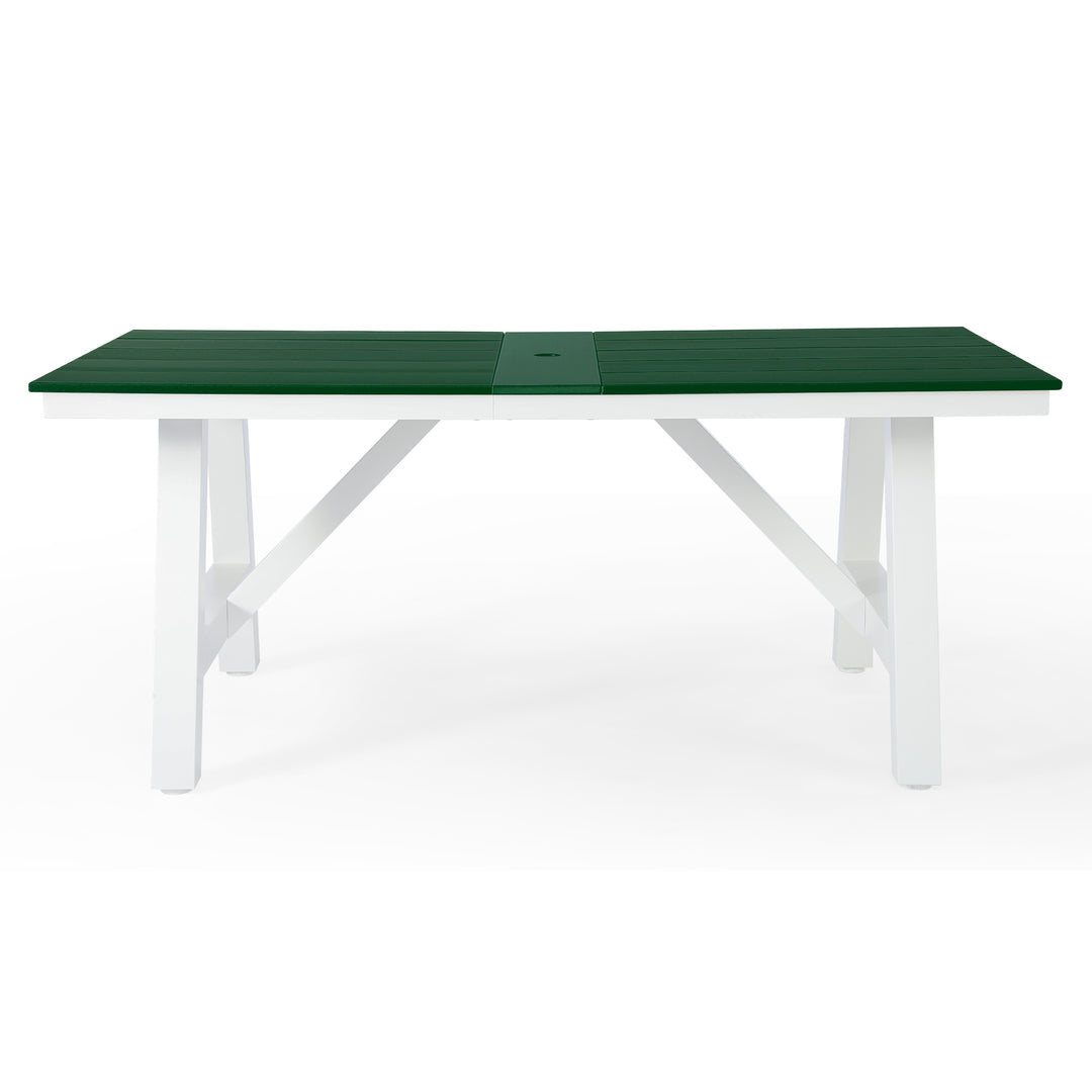 Cape May 72" HDPE Rectangle Outdoor Patio Dining Table With Umbrella Hole and Metal Frame