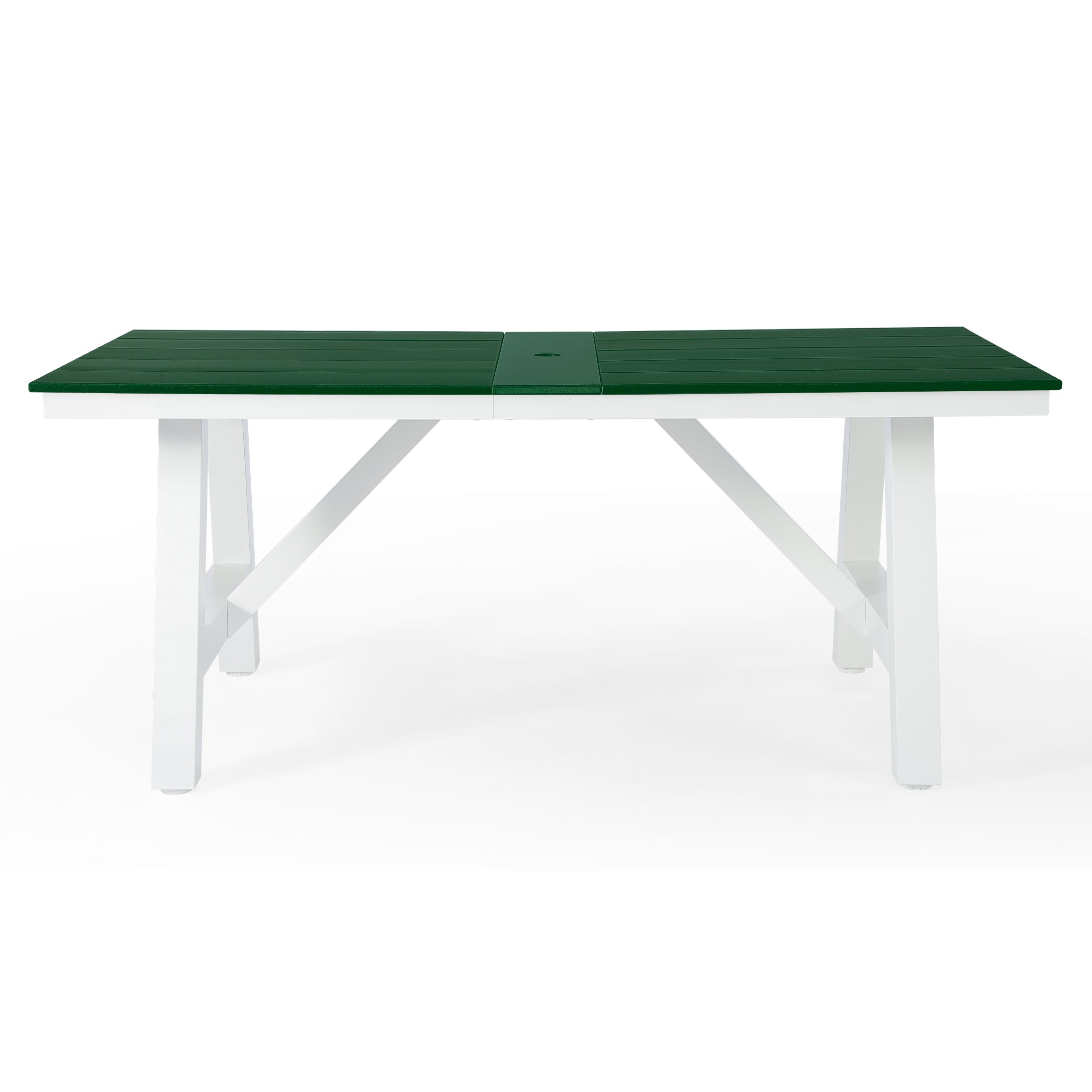 Cape May 72" HDPE Rectangle Outdoor Patio Dining Table With Umbrella Hole and Metal Frame