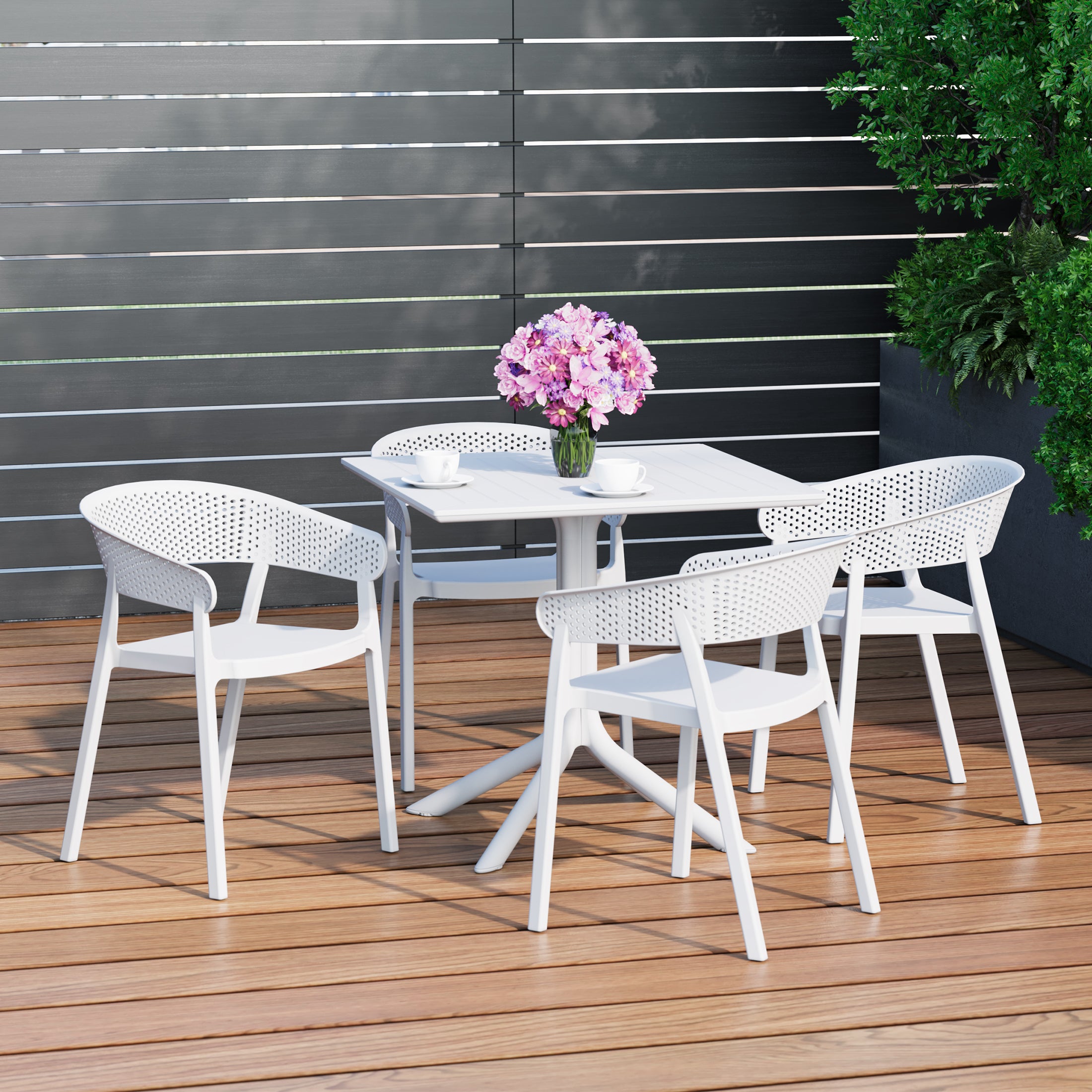 Playa 5-Piece Outdoor Resin Square Patio Dining Table Set with Stackable Patio Dining Chairs