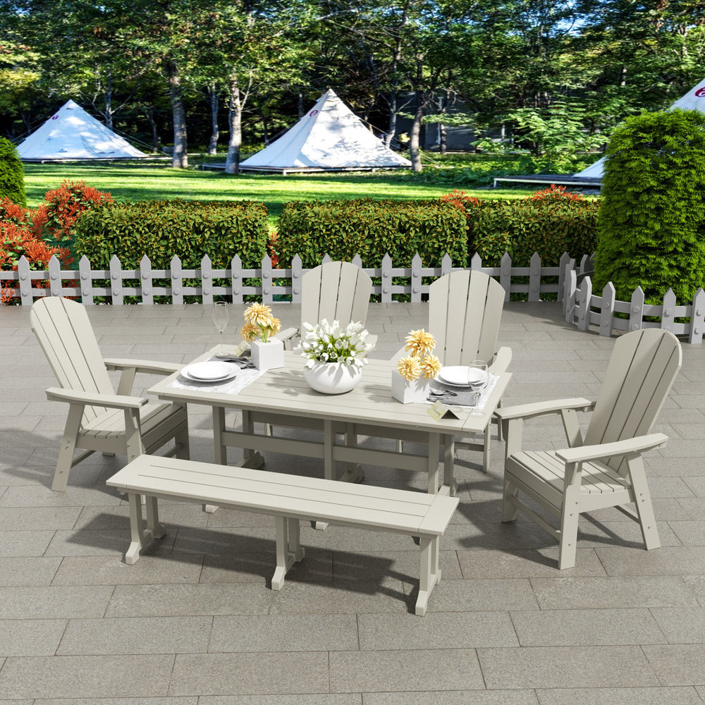 Malibu 6 Piece Outdoor Patio Dining Table and Armchair Dining Bench Set