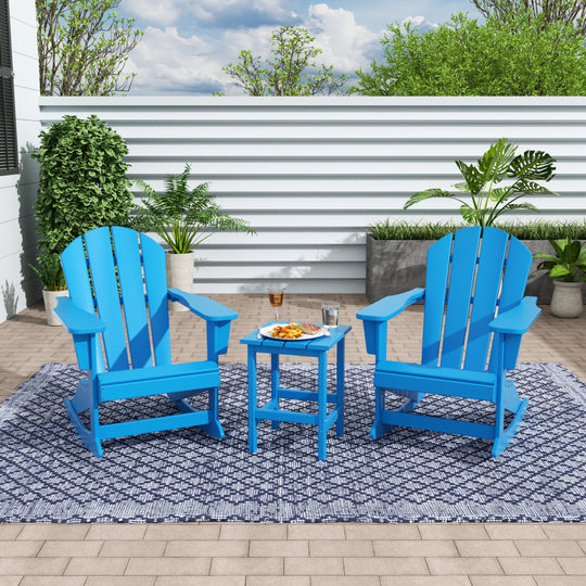 Malibu Westintrends 3-Piece set Outdoor / Patio Poly Adirondack rocking chairs with a side table ( 2 seater )