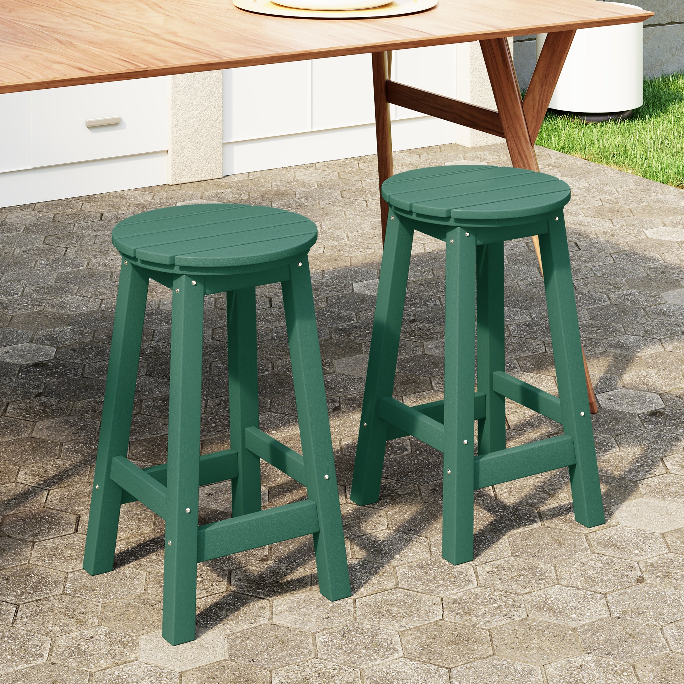 Malibu 24" HDPE Outdoor Patio Round Counter Height Bar Stool Set of 2