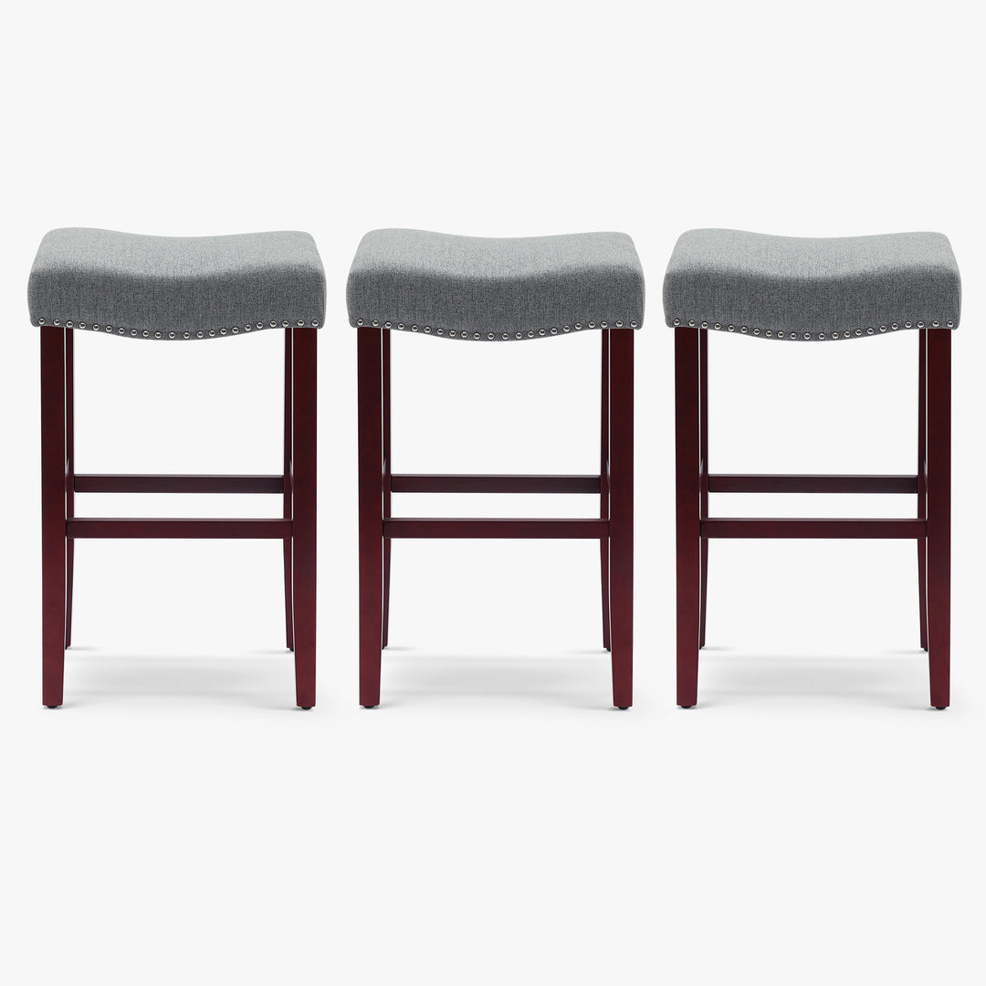 Lenox 29" Upholstered Saddle Seat Cherry Bar Stools (Set of 3)