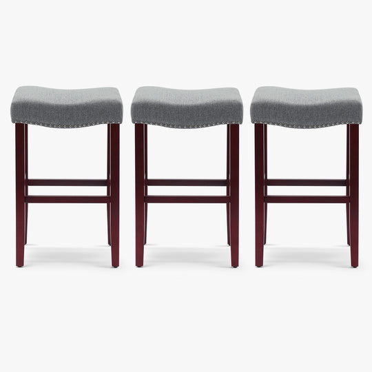 Lenox 29" Upholstered Saddle Seat Cherry Bar Stools (Set of 3)