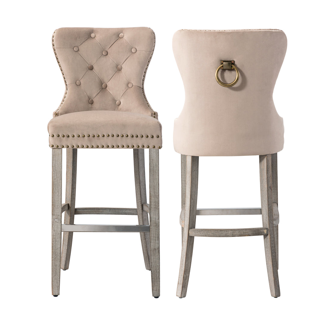 Wordford 29" Tufted Velvet Bar Stool (Set of 2), Antique Gray