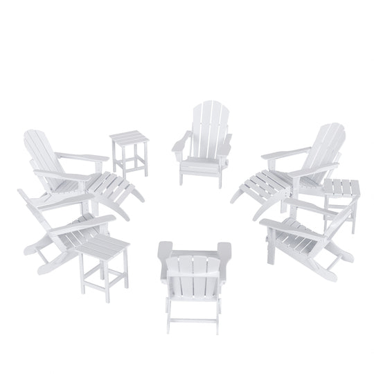 Malibu 12-Piece Outdoor Folding Adirondack Chair with Ottoman and Side Table Set