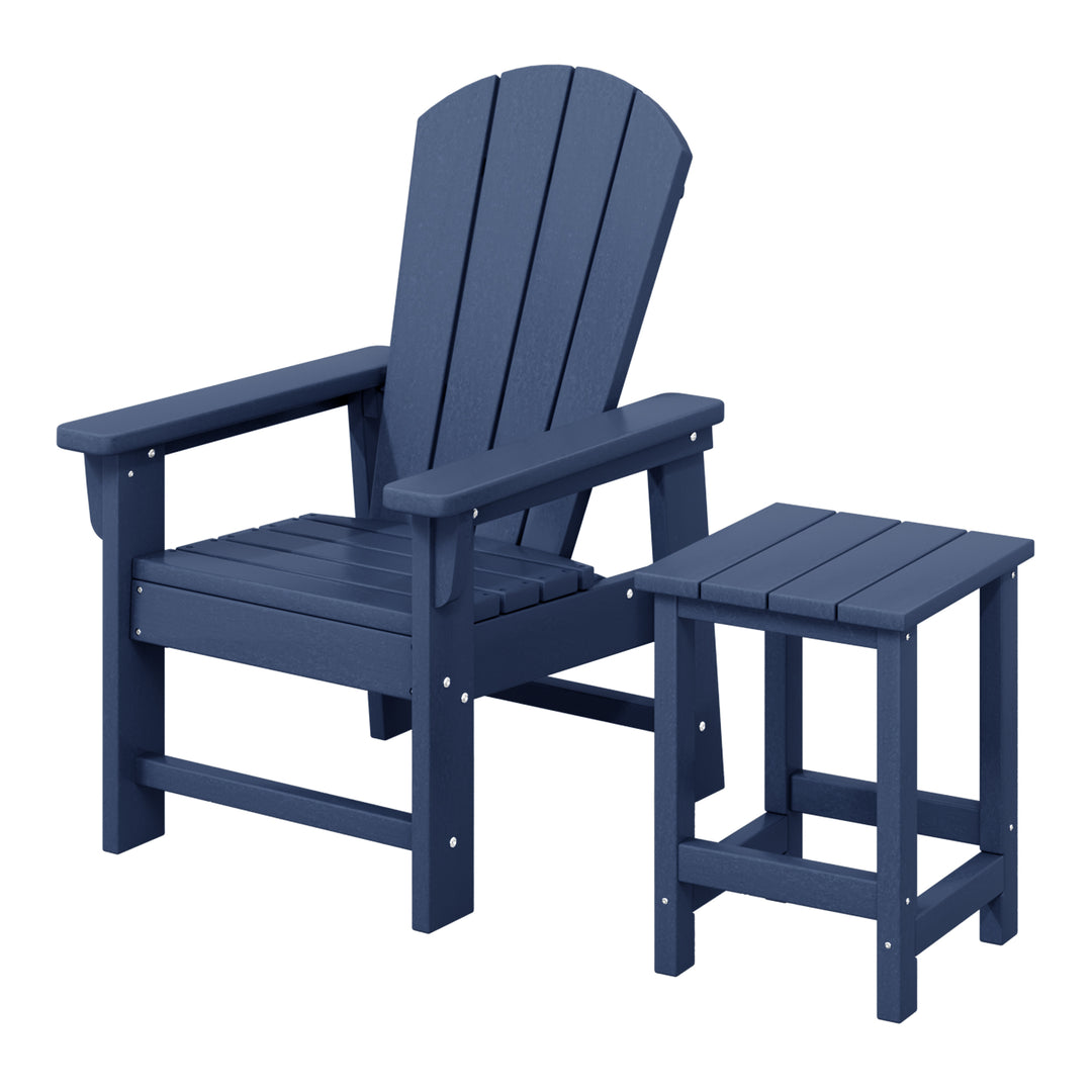 Malibu 2-Piece Kids Outdoor HDPE Adirondack Chair With Square Side Table Set