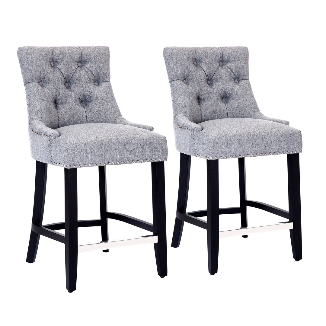 Hayes 24" Upholstered Tufted Wood Counter Stool (Set of 2), Black