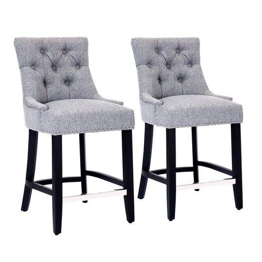 Hayes 24" Upholstered Tufted Wood Counter Stool (Set of 2), Black